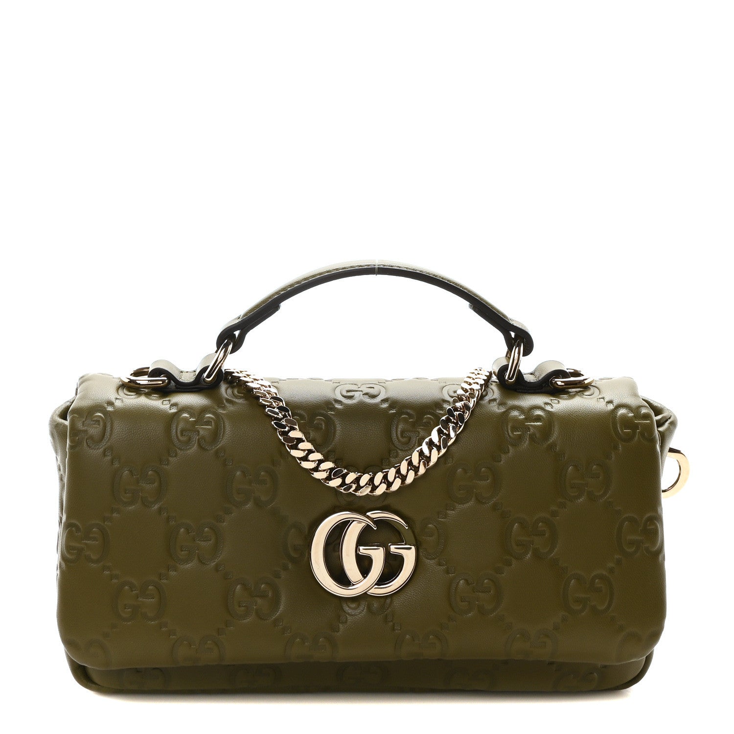 Gucci Lambskin Embossed Mini GG Milano Top Handle Shoulder Bag Green 1 of 10