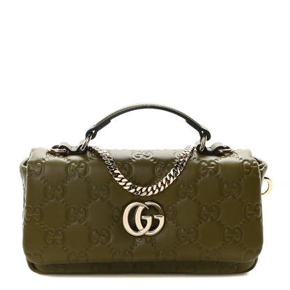 Gucci Lambskin Embossed Mini GG Milano Top Handle Shoulder Bag Green 1 of 10