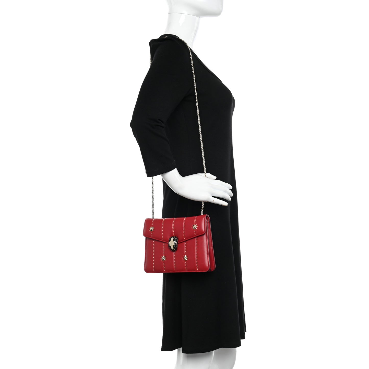 Calfskin Star Studded Serpenti Forever Crossbody Bag Red