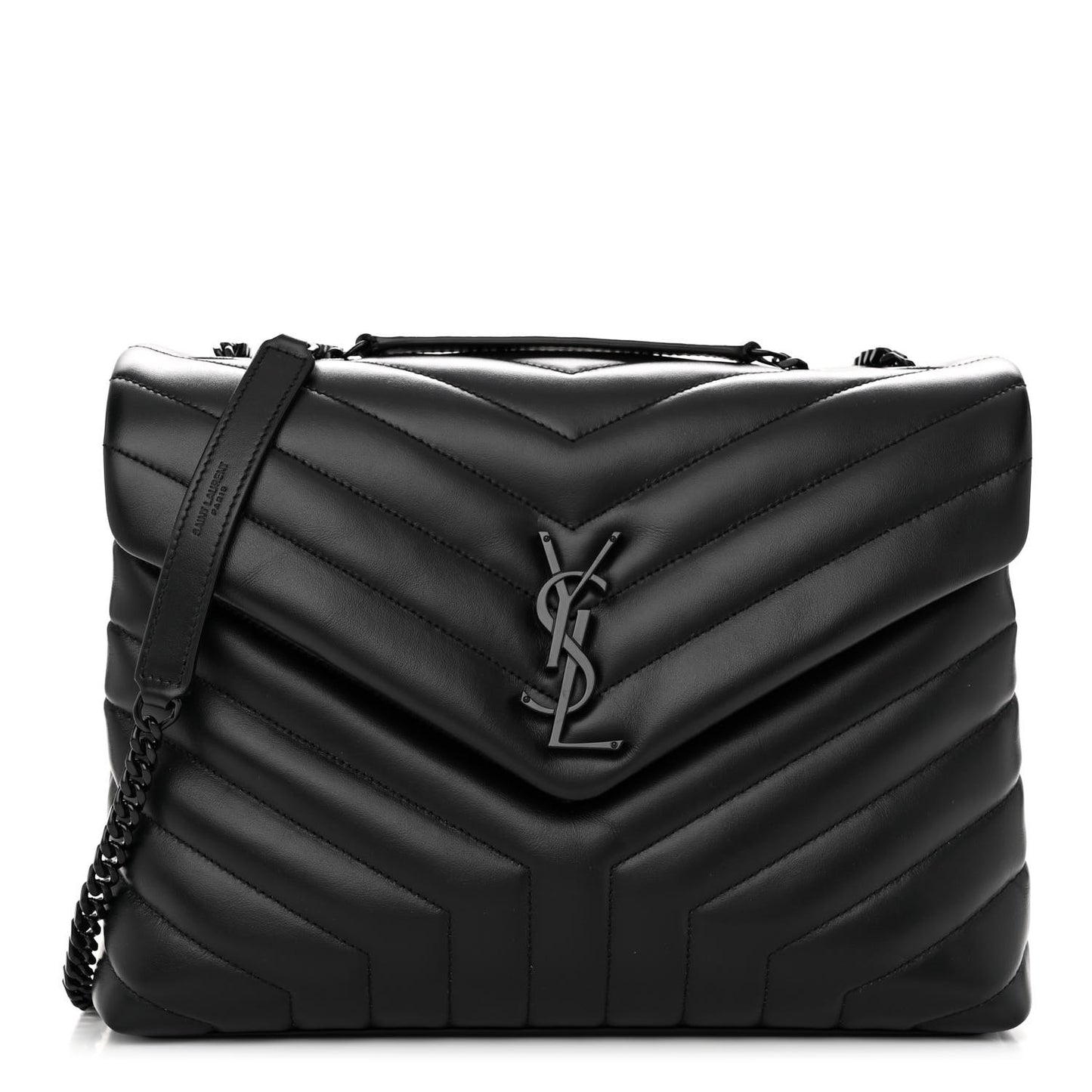 Calfskin Y Quilted Monogram Monochrome Medium Loulou Chain Satchel Black