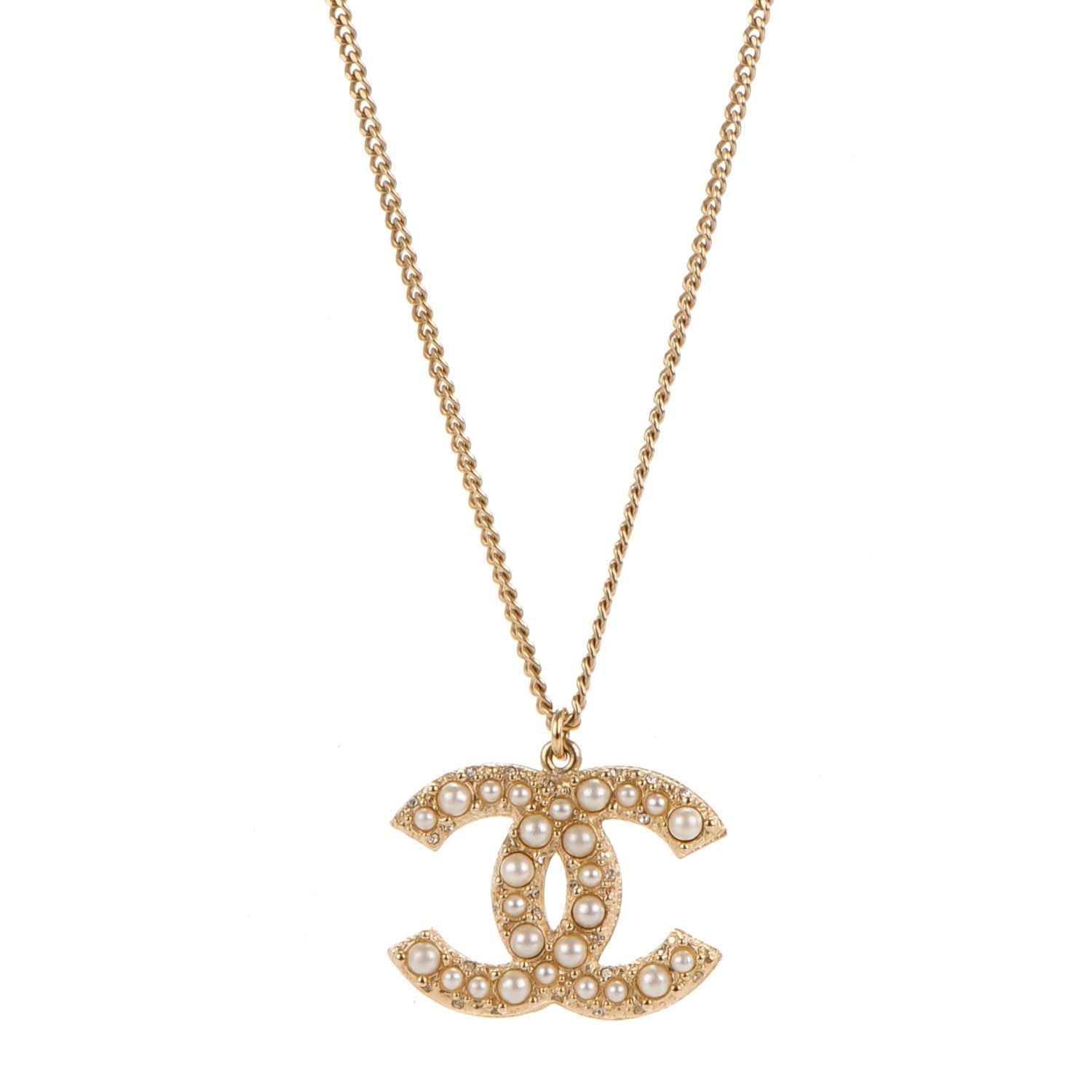 Chanel Pearl CC Pendant Necklace Gold 1 of 5