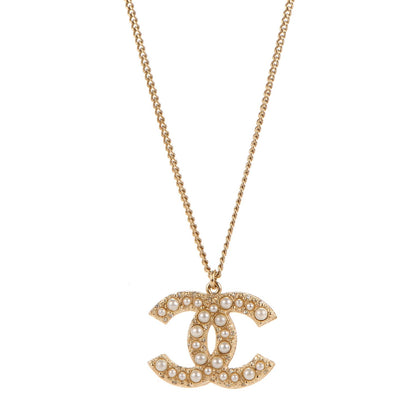 Chanel Pearl CC Pendant Necklace Gold 1 of 5