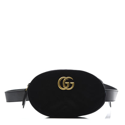 Gucci Velvet Matelasse GG Marmont Belt Bag 95 38 Black 1 of 11