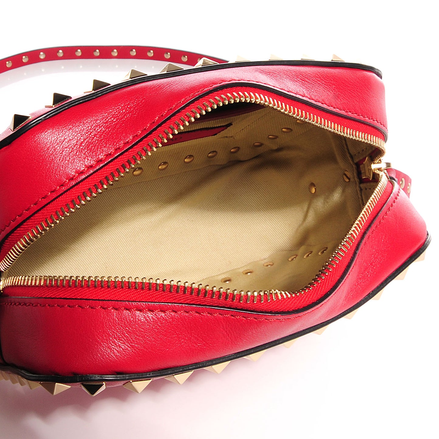 Calfskin Rockstud Camera Crossbody Bag Red