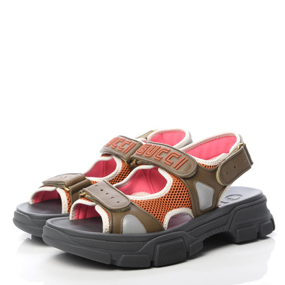 Gucci X SEGA Nappa Mesh Mens Aguru Sandals 9 Black Green Orange 3 of 8