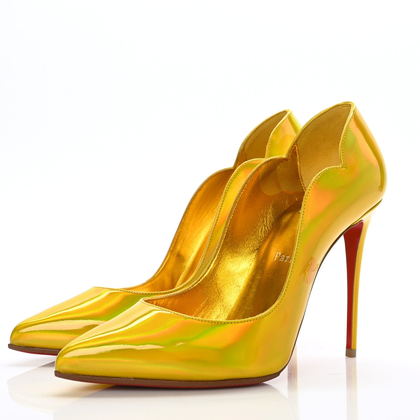 Metallic Patent Psychic Hot Chick 100 Pumps 38.5 Yellow