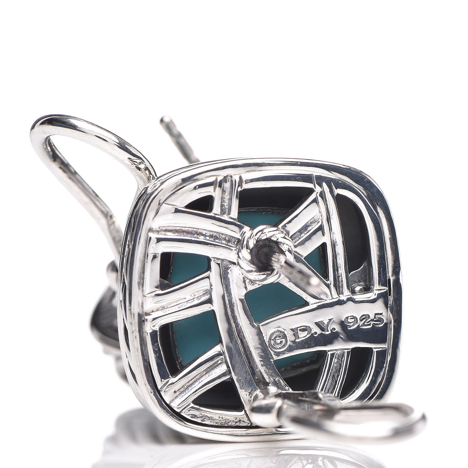 David Yurman Sterling Silver Turquoise 11mm Albion Earrings 4 of 4