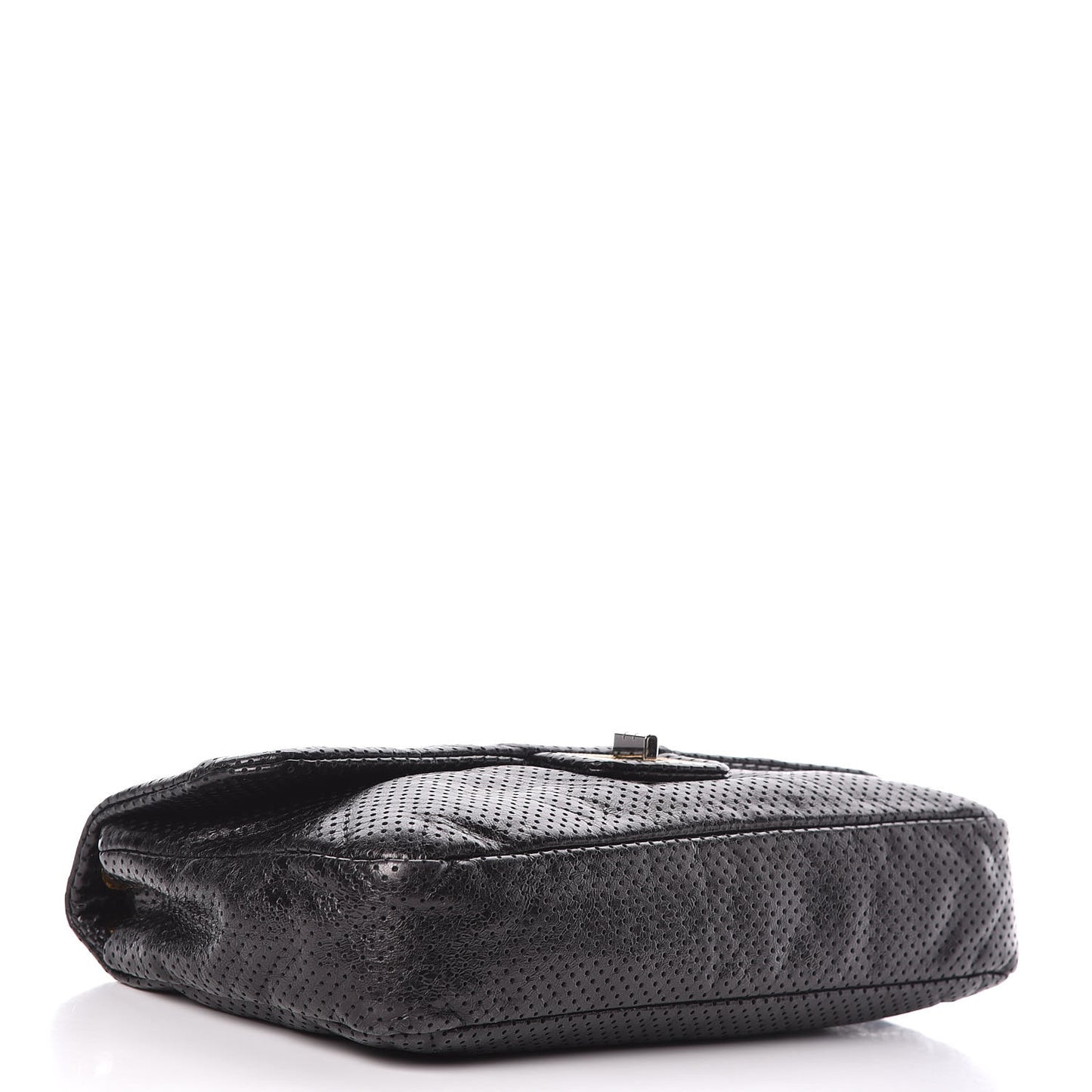 Metallic Crackled Calfskin Large Perforated Drill Flap Black