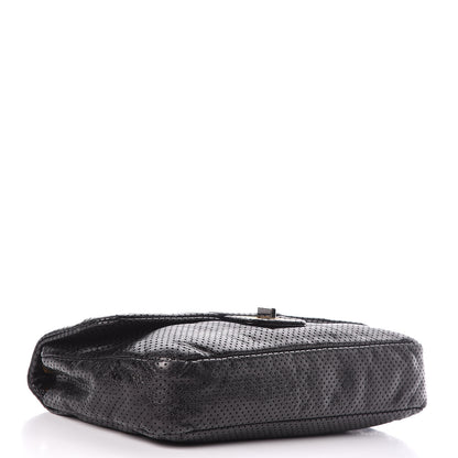 Chanel Metallic Crackled Calfskin Large Perforated Drill Flap Black 4 of 14