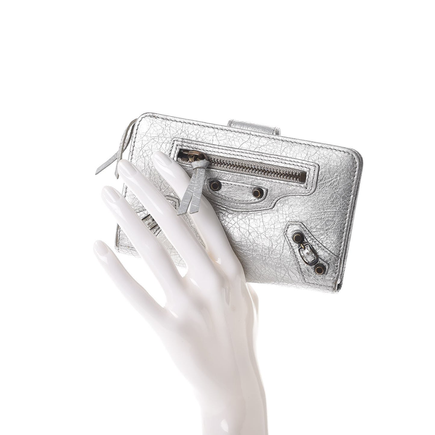 Agneau Classic Hardware Fold Wallet Gris Aluminum