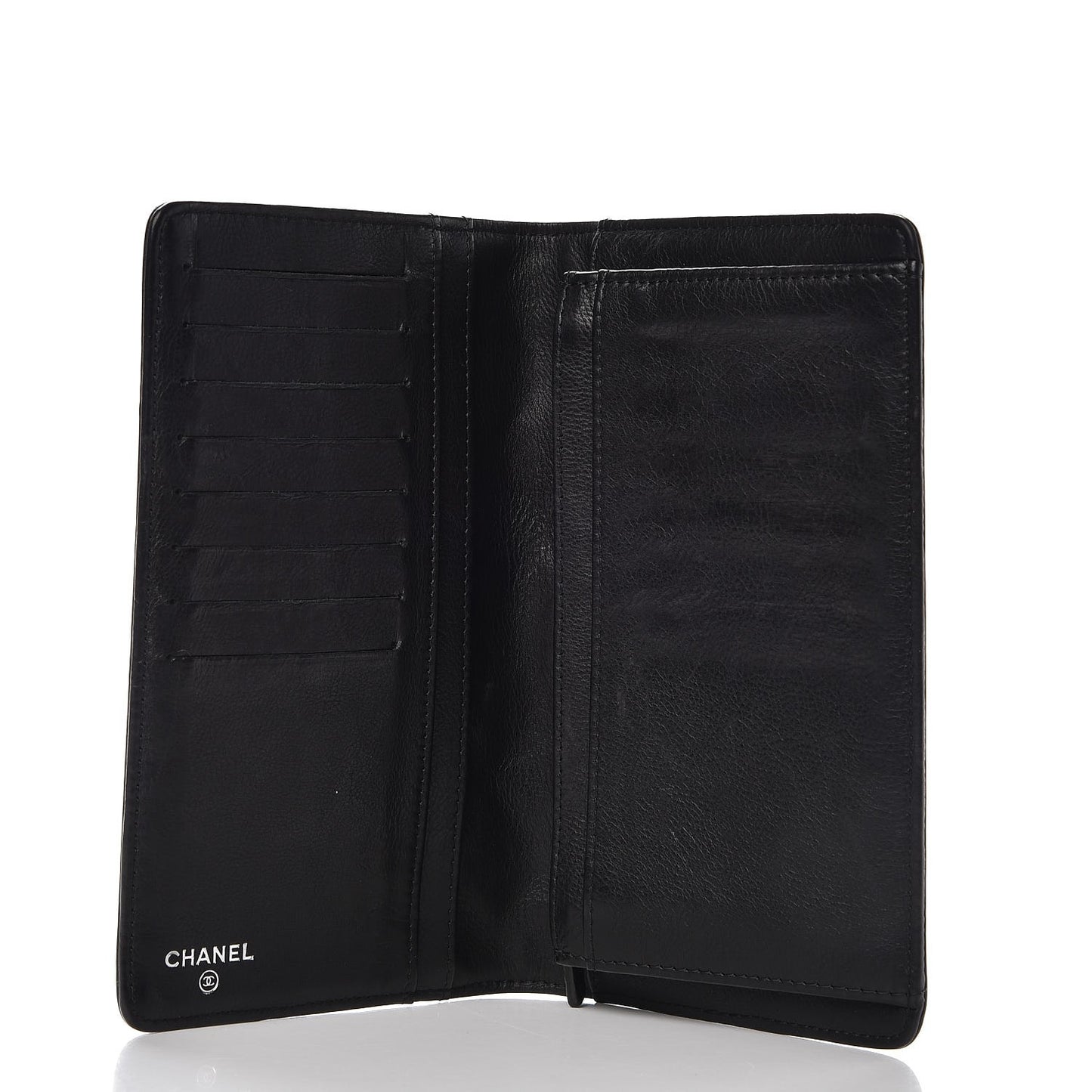 Calfskin Quilted Lucky Symbols Flap Wallet Black