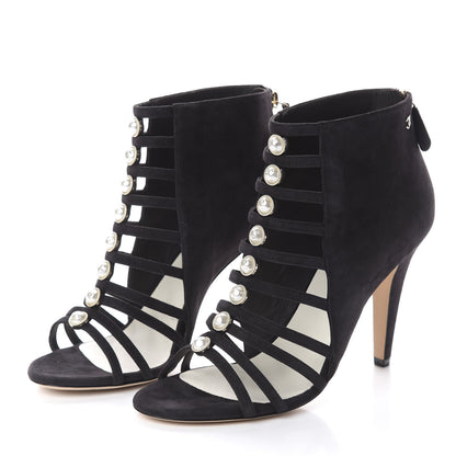 Chanel Suede Pearl Open Toe Caged Ankle Boots 40 Dark Grey 3 of 7