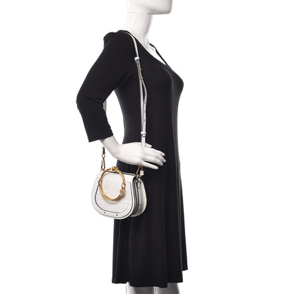 Chloe Suede Calfskin Crocodile Embossed Small Nile Bracelet Bag Brilliant White 2 of 11