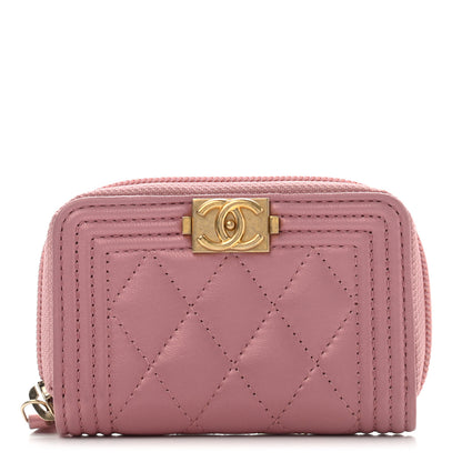 Chanel Metallic Lambskin Quilted Boy Zip Around Coin Purse Wallet Pink 1 of 10