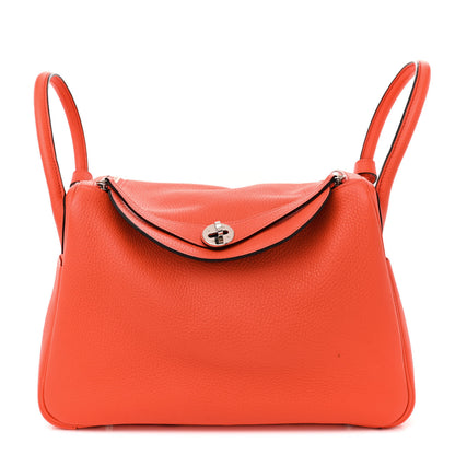 Hermes Taurillon Clemence Verso Lindy 30 Orange Poppy Bordeaux 1 of 12