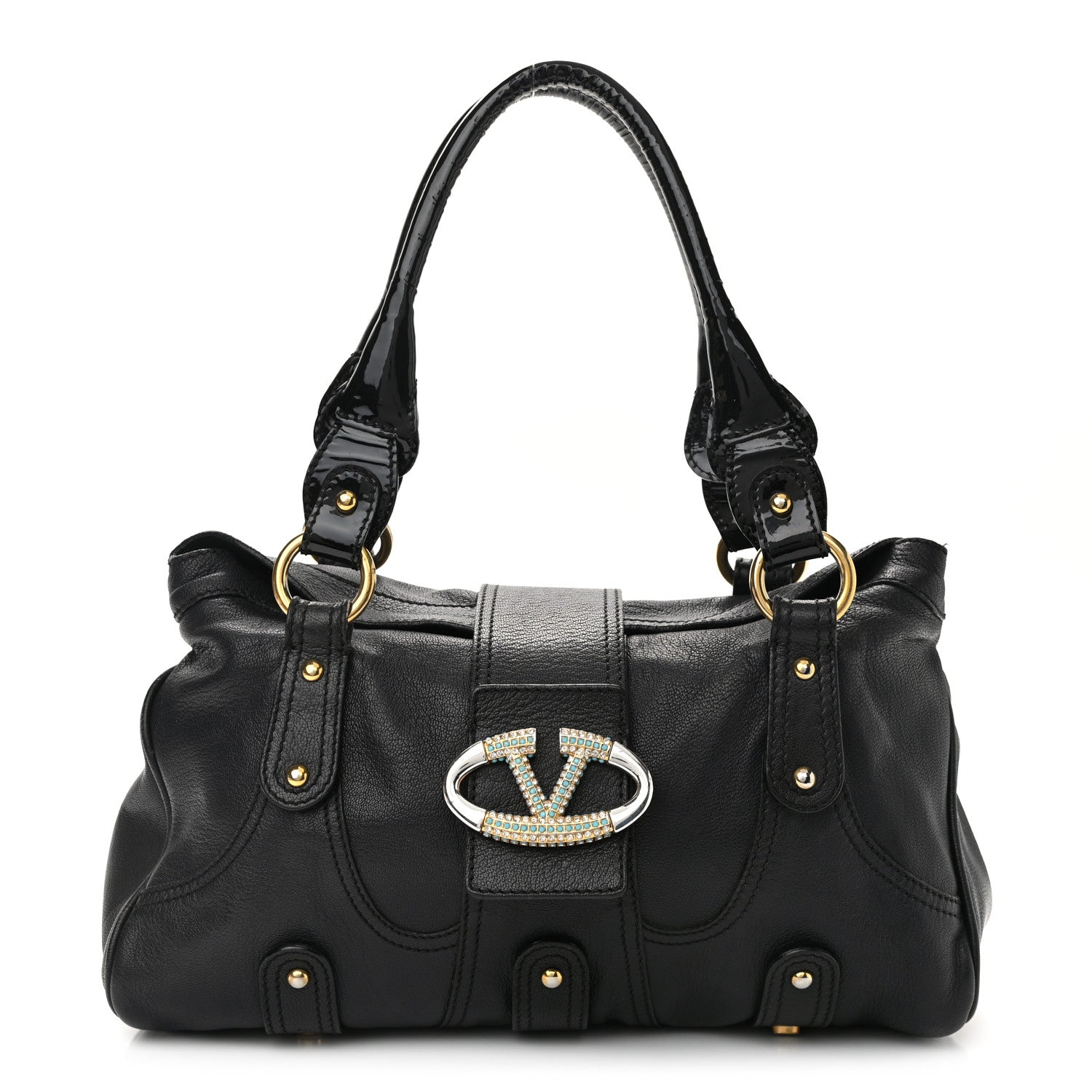 Valentino Garavani Grained Calfskin Catch Satchel Black 1 of 16