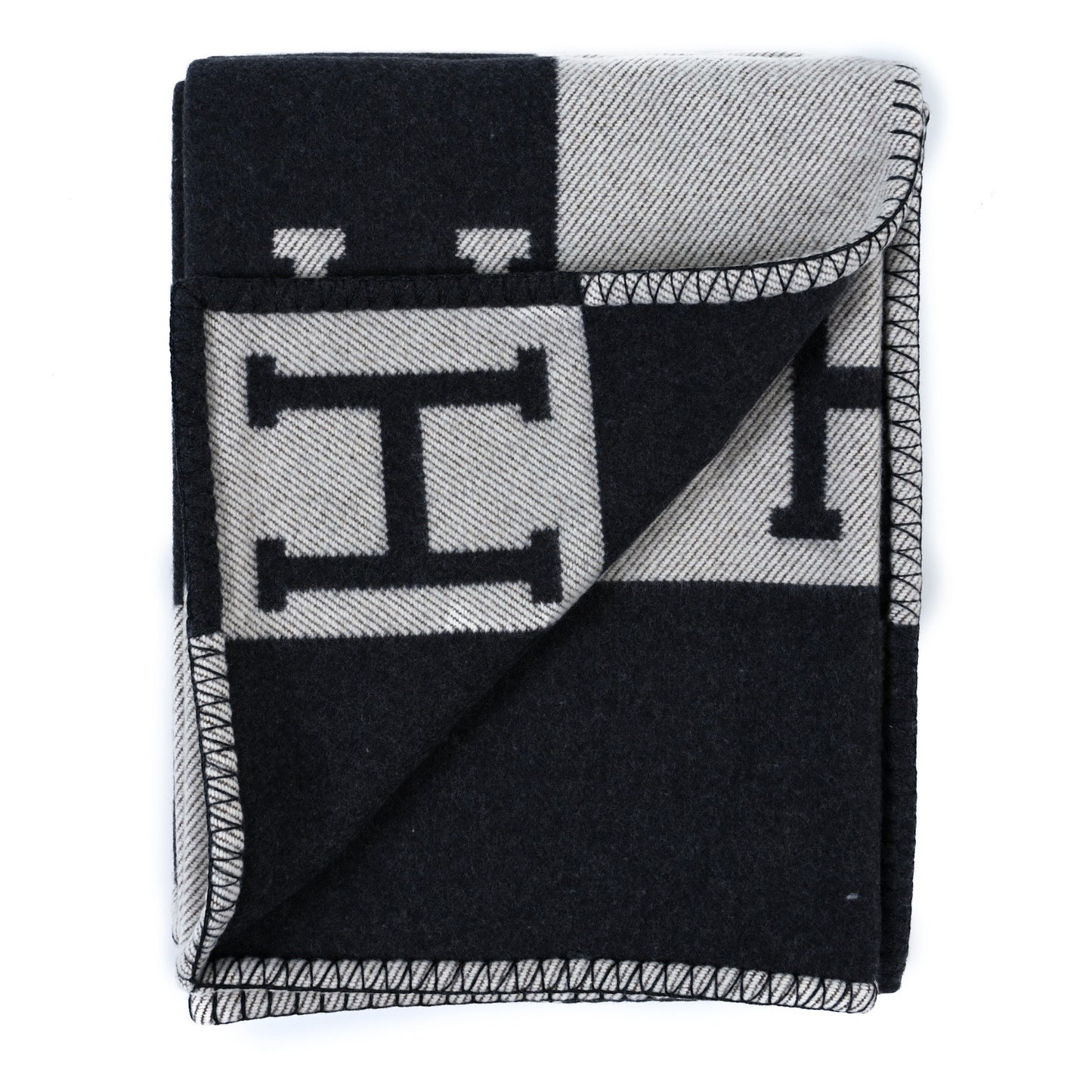 Wool Cashmere Avalon Blanket Ecru Black