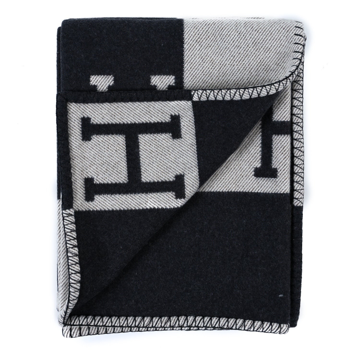 Hermes Wool Cashmere Avalon Blanket Ecru Black 2 of 3