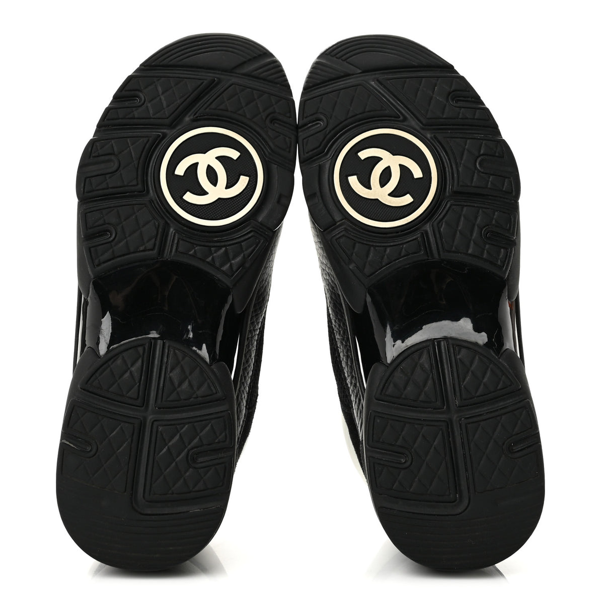 Chanel Mesh Suede Grained Calfskin Womens CC Sneakers 37 Black White 6 of 10