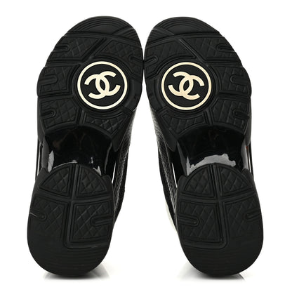 Chanel Mesh Suede Grained Calfskin Womens CC Sneakers 37 Black White 6 of 10