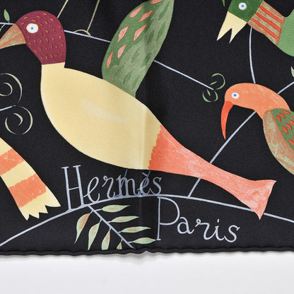 Hermes Silk Le Bal Des Oiseaux Scarf 90 Noir Vert Corail 3 of 4