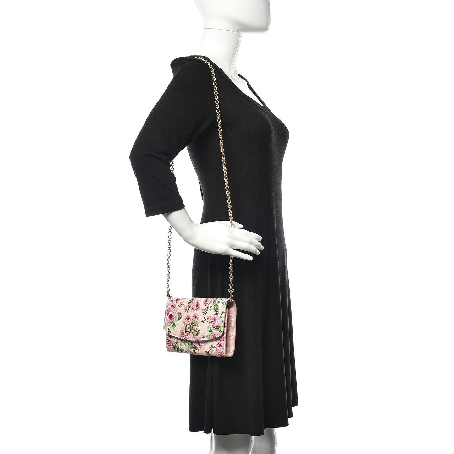Dauphine Rose Print Wallet On Chain Pink