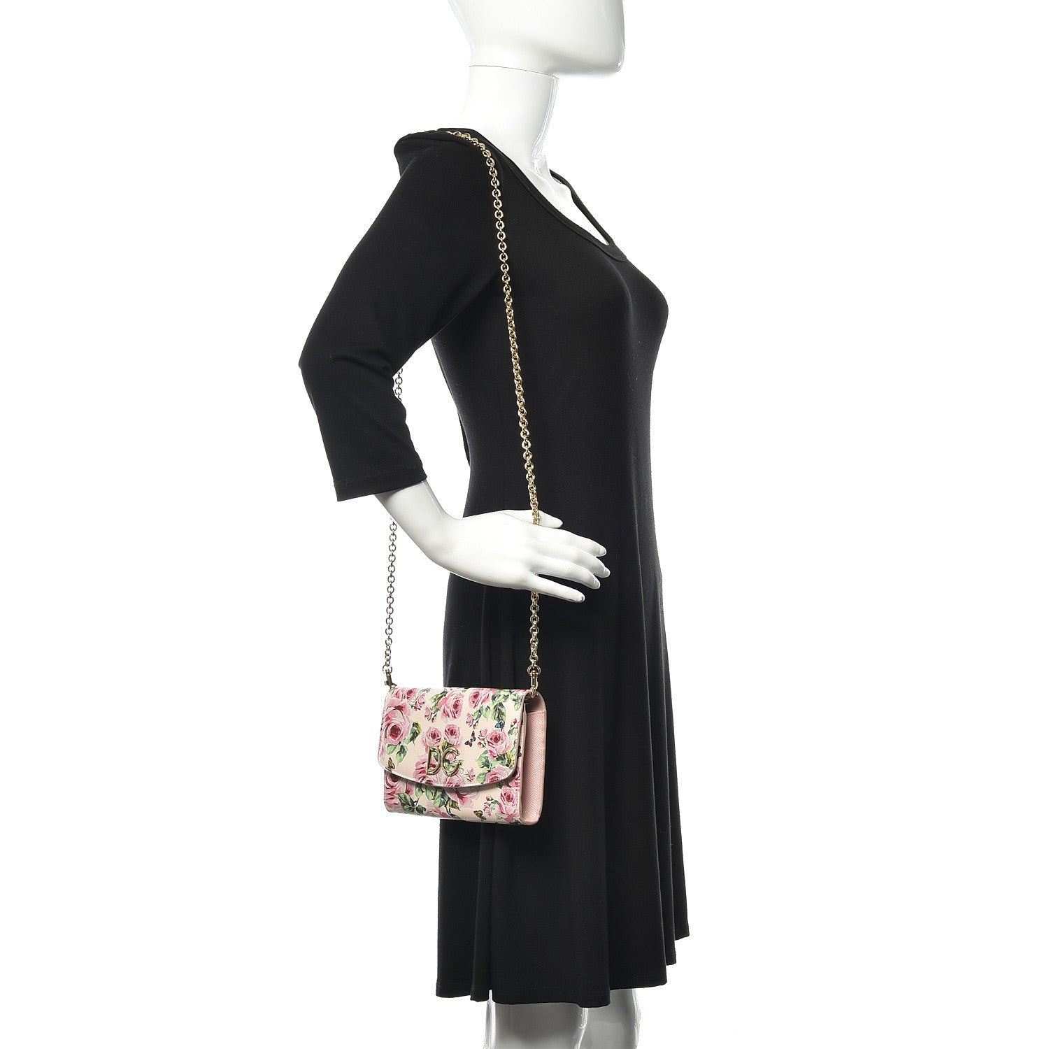 Dolce & Gabbana Dauphine Rose Print Wallet On Chain Pink 2 of 8