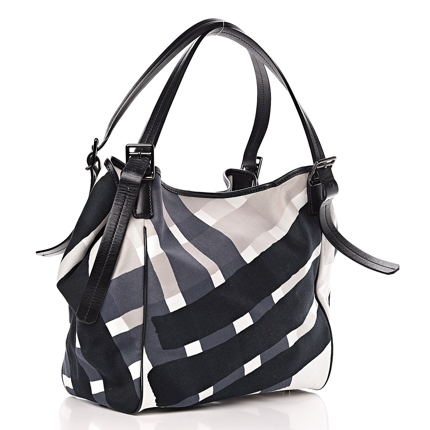 Canvas Check Print Tote Blue