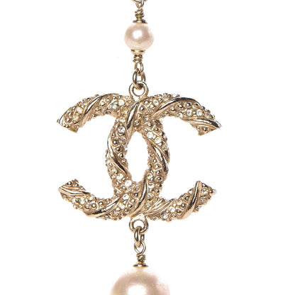 Chanel Graduated Pearl Crystal Twisted CC Long Necklace Gold 4 of 5
