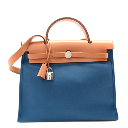 Hermes Toile Officier Vache Hunter Verso Herbag Zip PM 31 Bleu Tempete Natural 1 of 11