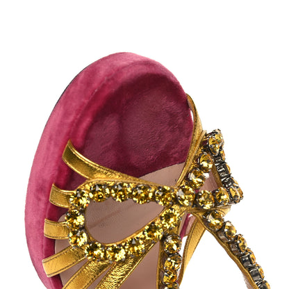 Gucci Velvet Nappa Crystal Zephyra Slingback Platform High Heel Sandals 39 Pink Gold 10 of 11