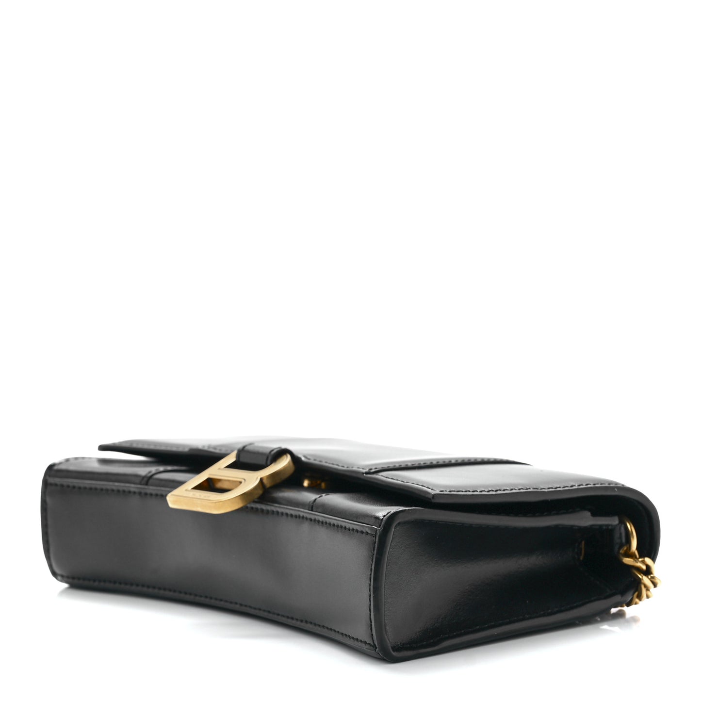 Shiny Box Calfskin Hourglass Chain Bag Black