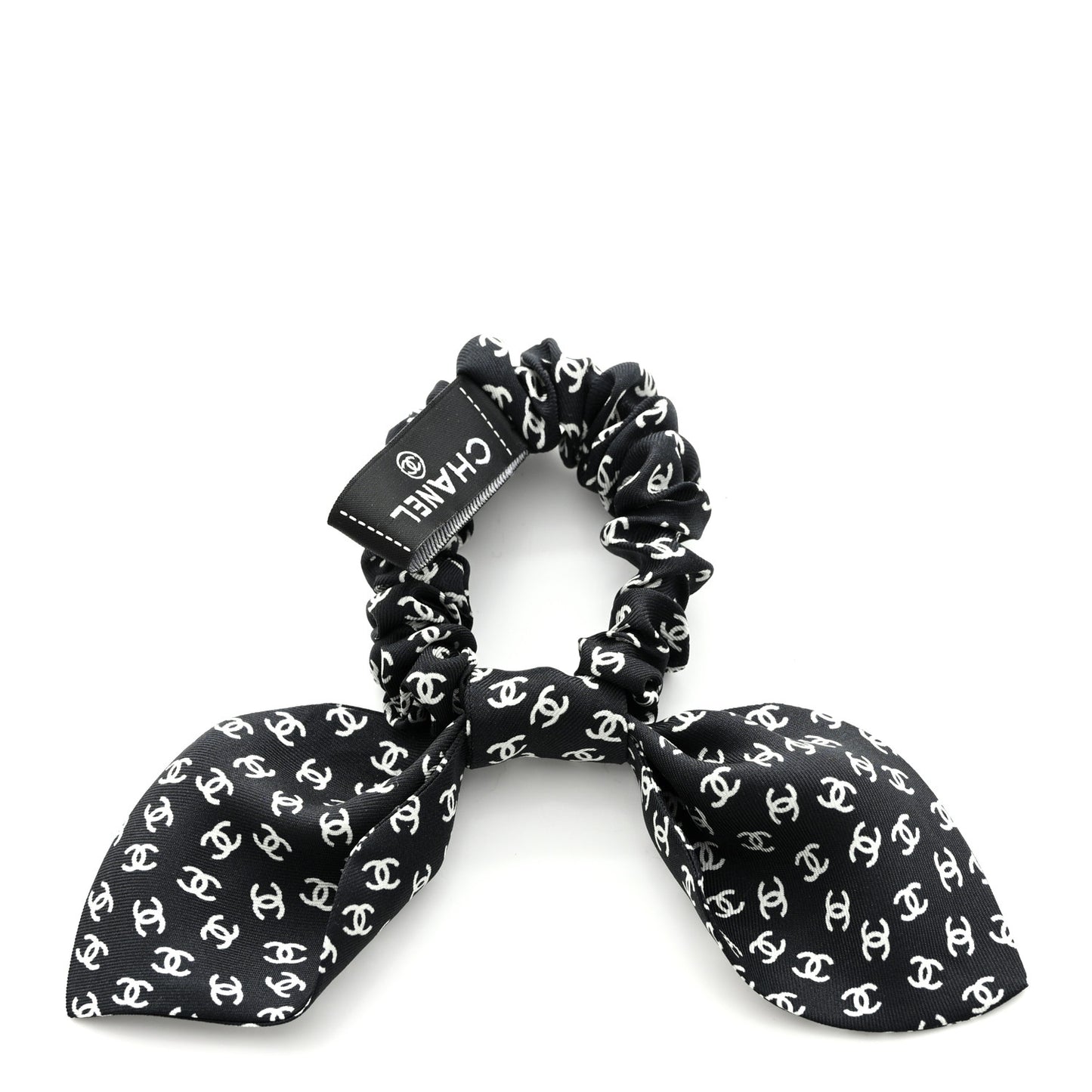 Silk Twill CC Scarf Hair Tie Black White