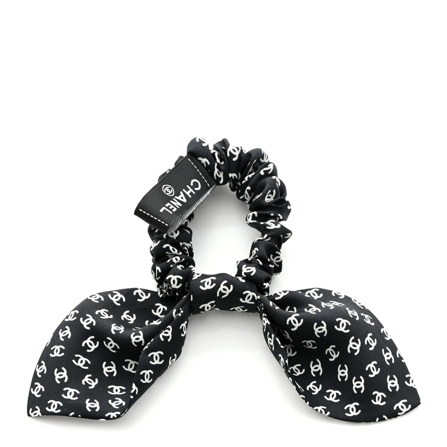Chanel Silk Twill CC Scarf Hair Tie Black White 2 of 6
