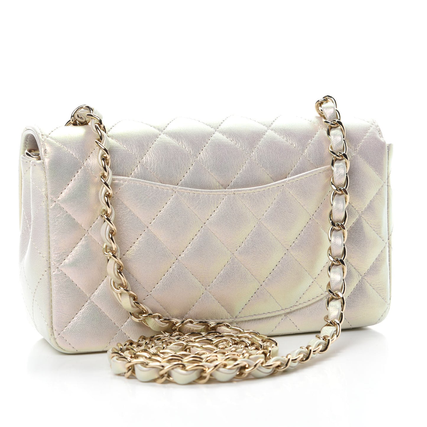 Iridescent Lambskin Quilted Mini Rectangular Flap Ivory