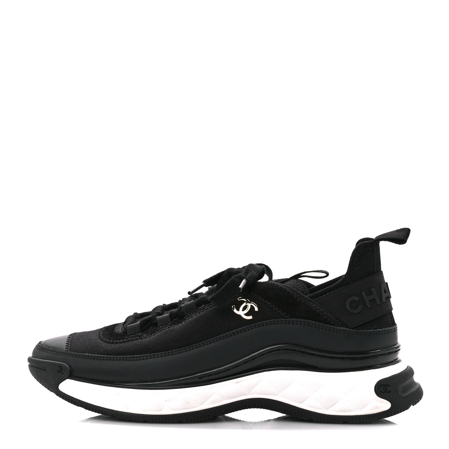 Velvet Calfskin Mixed Fibers CC Sneakers 40 Black