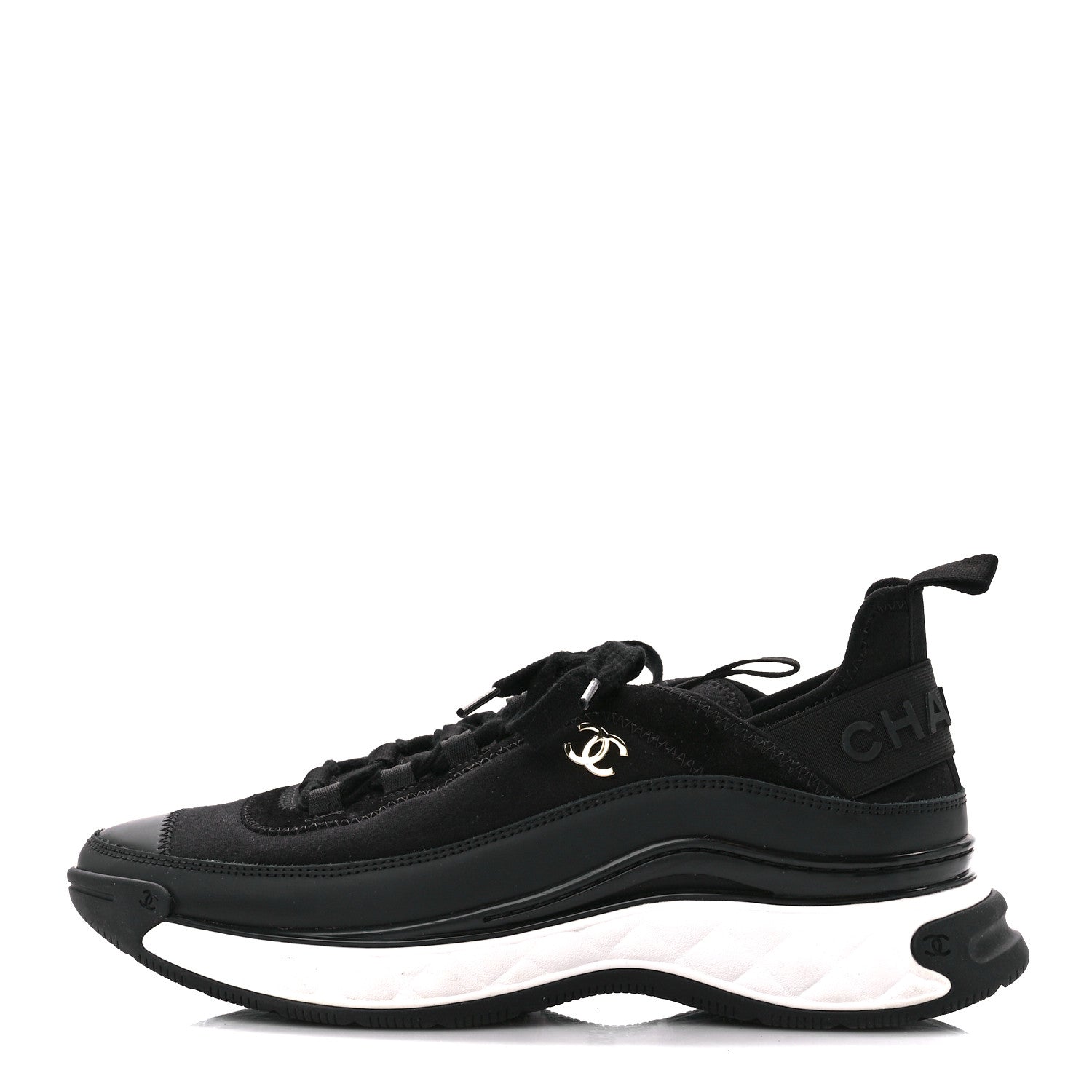Chanel Velvet Calfskin Mixed Fibers CC Sneakers 40 Black 1 of 8