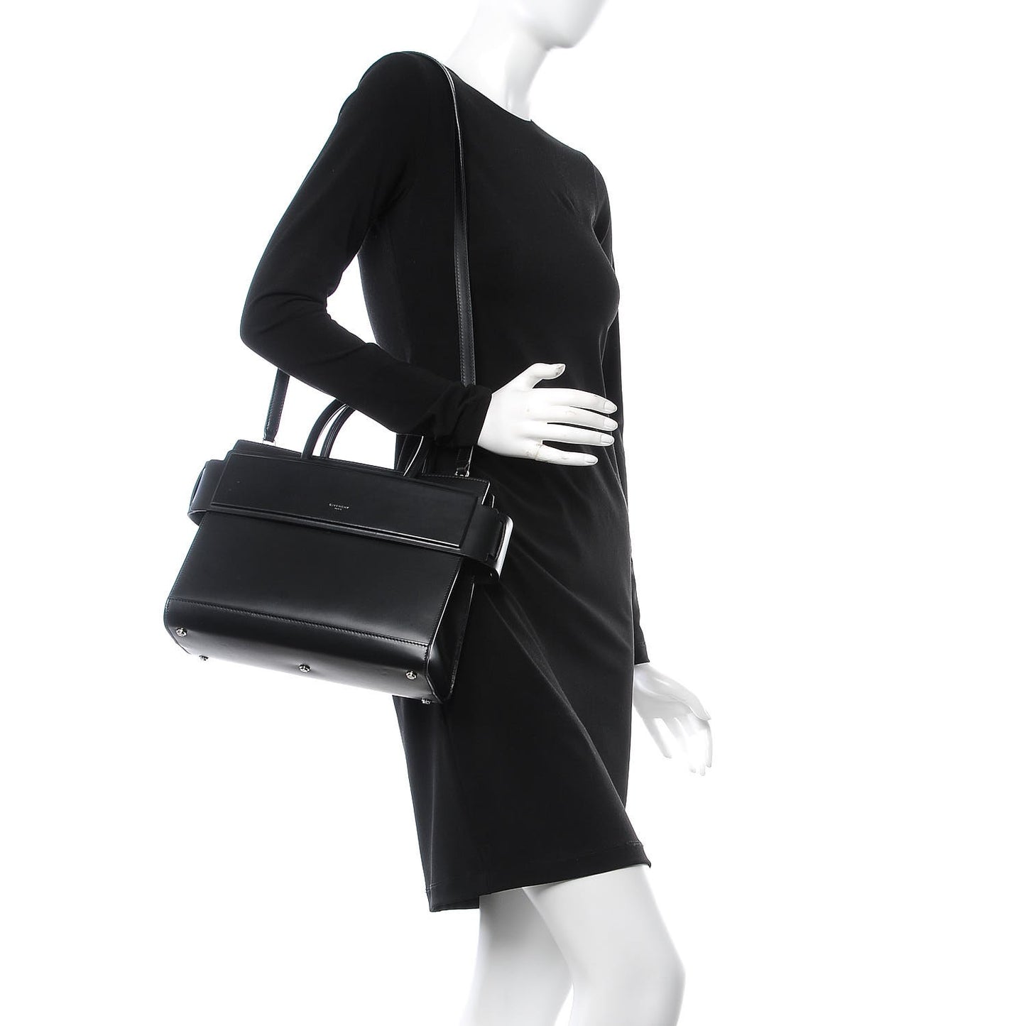 Smooth Calfskin Small Horizon Satchel Black