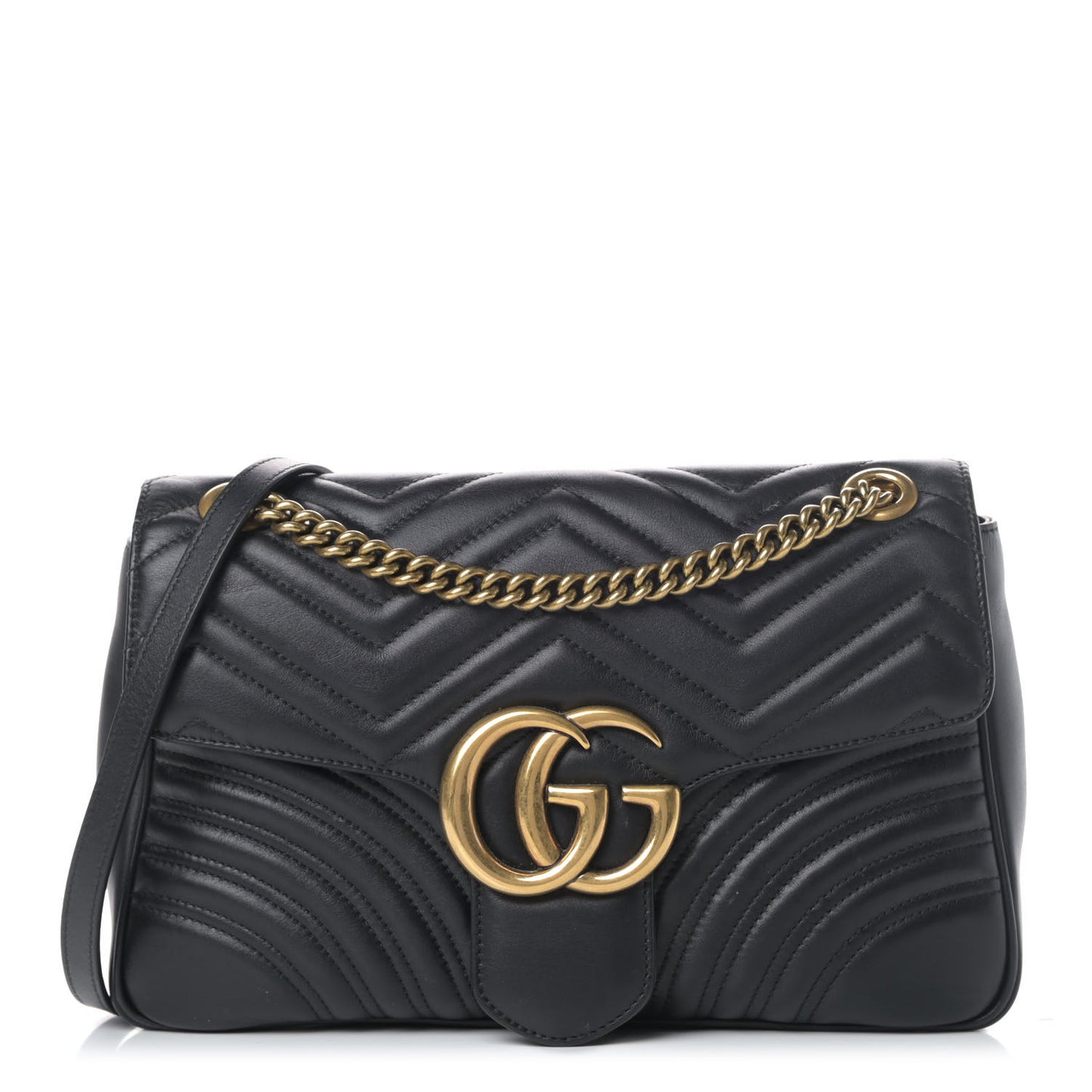 Calfskin Matelasse Medium GG Marmont Shoulder Bag Black
