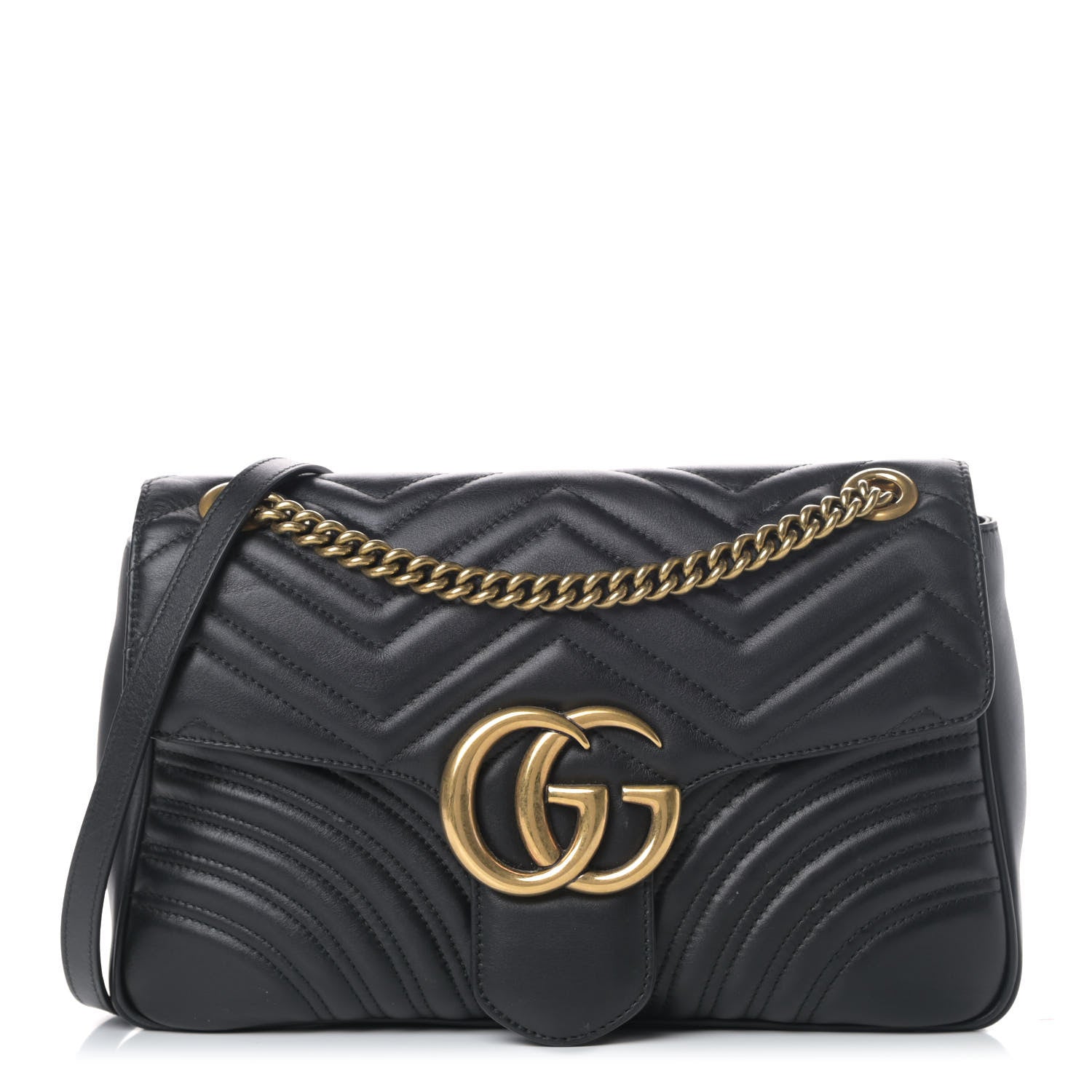Gucci Calfskin Matelasse Medium GG Marmont Shoulder Bag Black 1 of 10