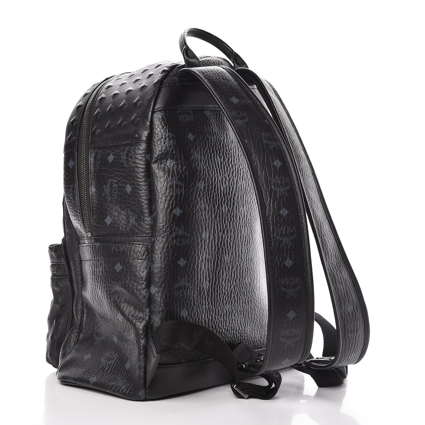 Metallic Visetos Calfskin Medium Studded Munich Lion Stark Backpack Silver Black