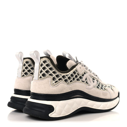Chanel Suede Calfskin Embroidered CC Sneakers 41 Ecru Light Gray 5 of 10