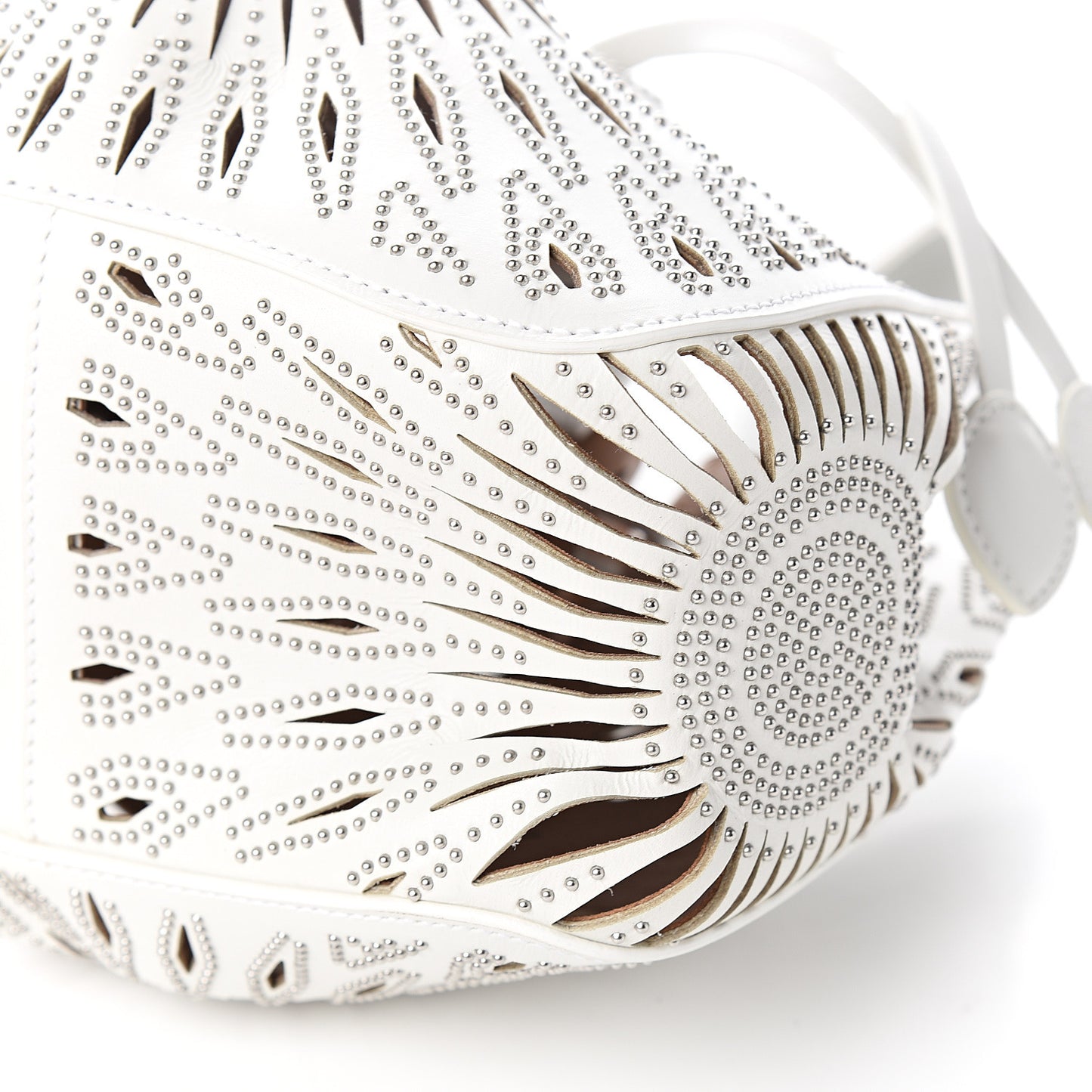 Calfskin Lux Laser Cut Studded Rose-Marie 19 Bag White