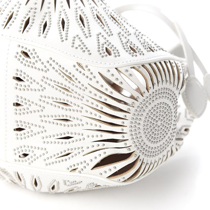 Alaia Calfskin Lux Laser Cut Studded Rose-Marie 19 Bag White 7 of 8