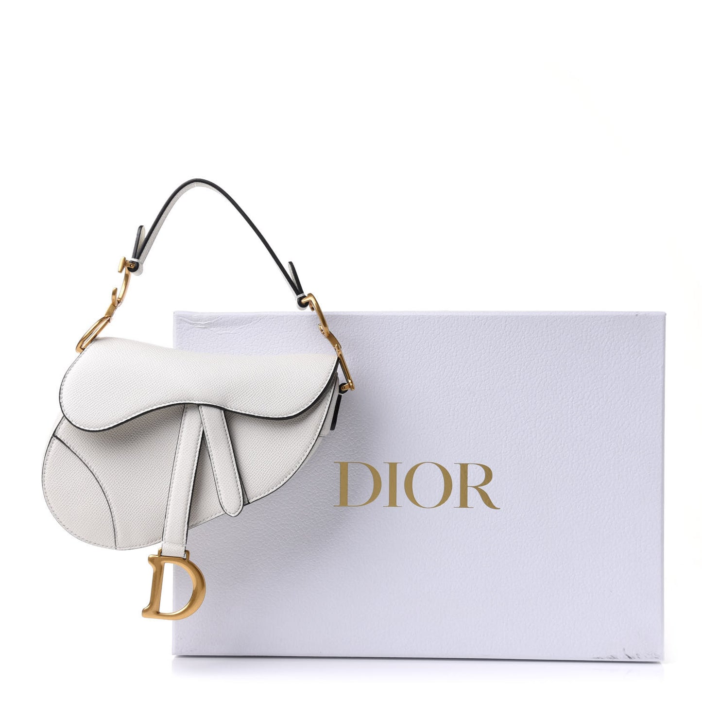 Grained Calfskin Mini Saddle Bag White