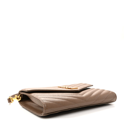 Saint Laurent Grain De Poudre Matelasse Chevron Monogram Cassandre Flap Pouch Taupe 4 of 10
