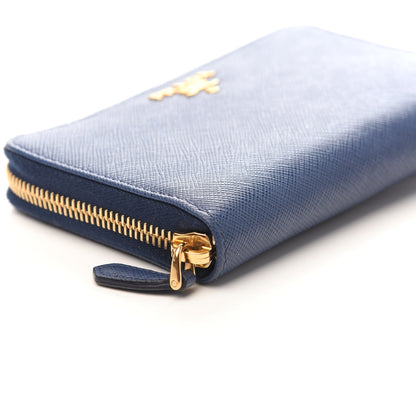 Prada Saffiano Metal Zip Around Wallet Bluette 7 of 9