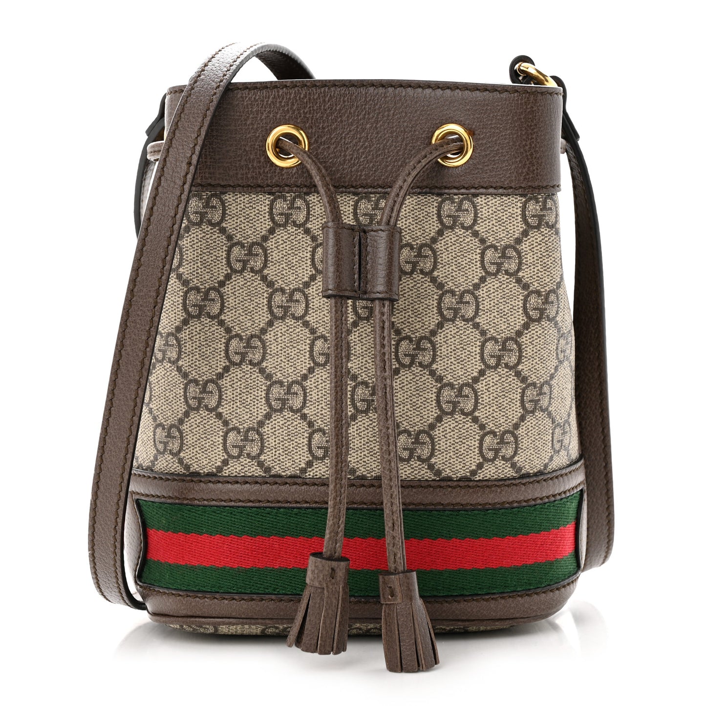 GG Supreme Monogram Web Mini Ophidia Bucket Bag Brown