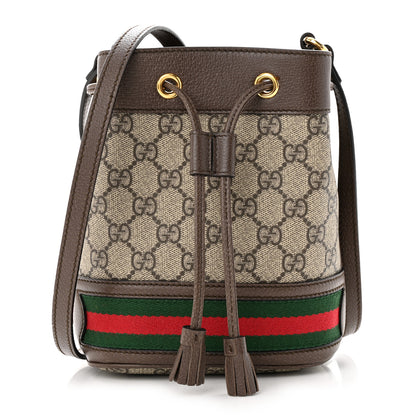 Gucci GG Supreme Monogram Web Mini Ophidia Bucket Bag Brown 1 of 11