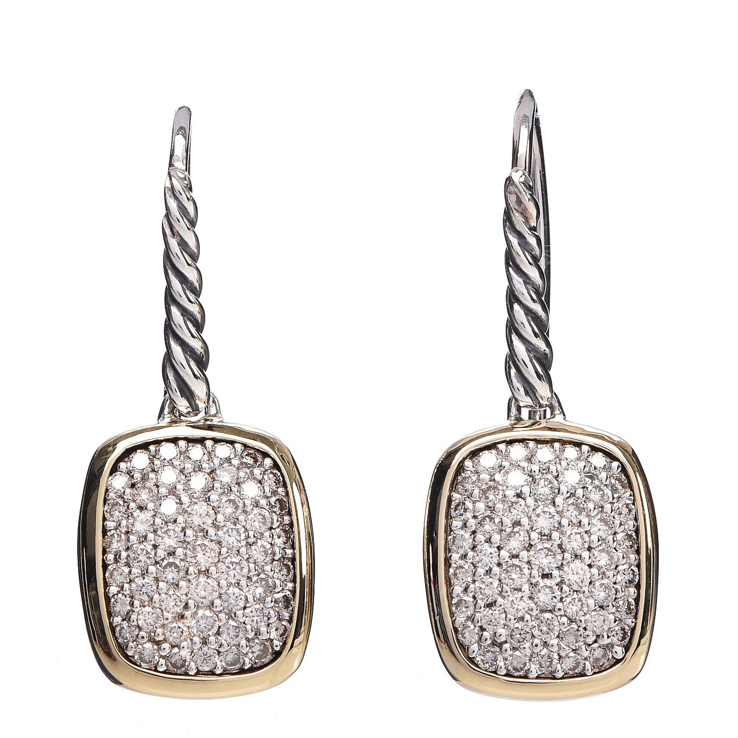 Sterling Silver 18K Yellow Gold Diamond Noblesse Drop Earrings